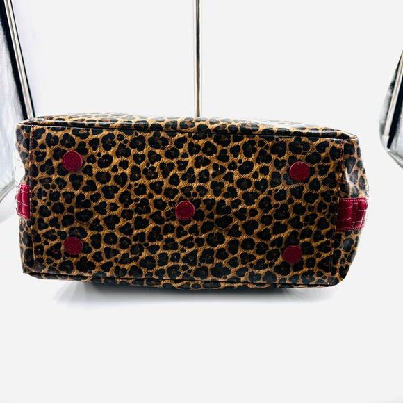 Brighton Leopard Print Tote – Red Croc Trim Shoulder Bag with Heart Charm - Picture 5 of 10